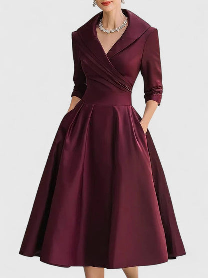 Astrid | Elegant Black Satin Midi Dress