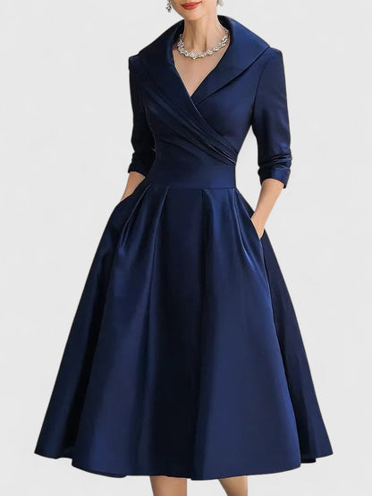 Astrid | Elegant Black Satin Midi Dress