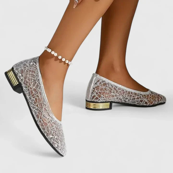 Calantha | Lace Gold Low Heel Orthopedic Shoes