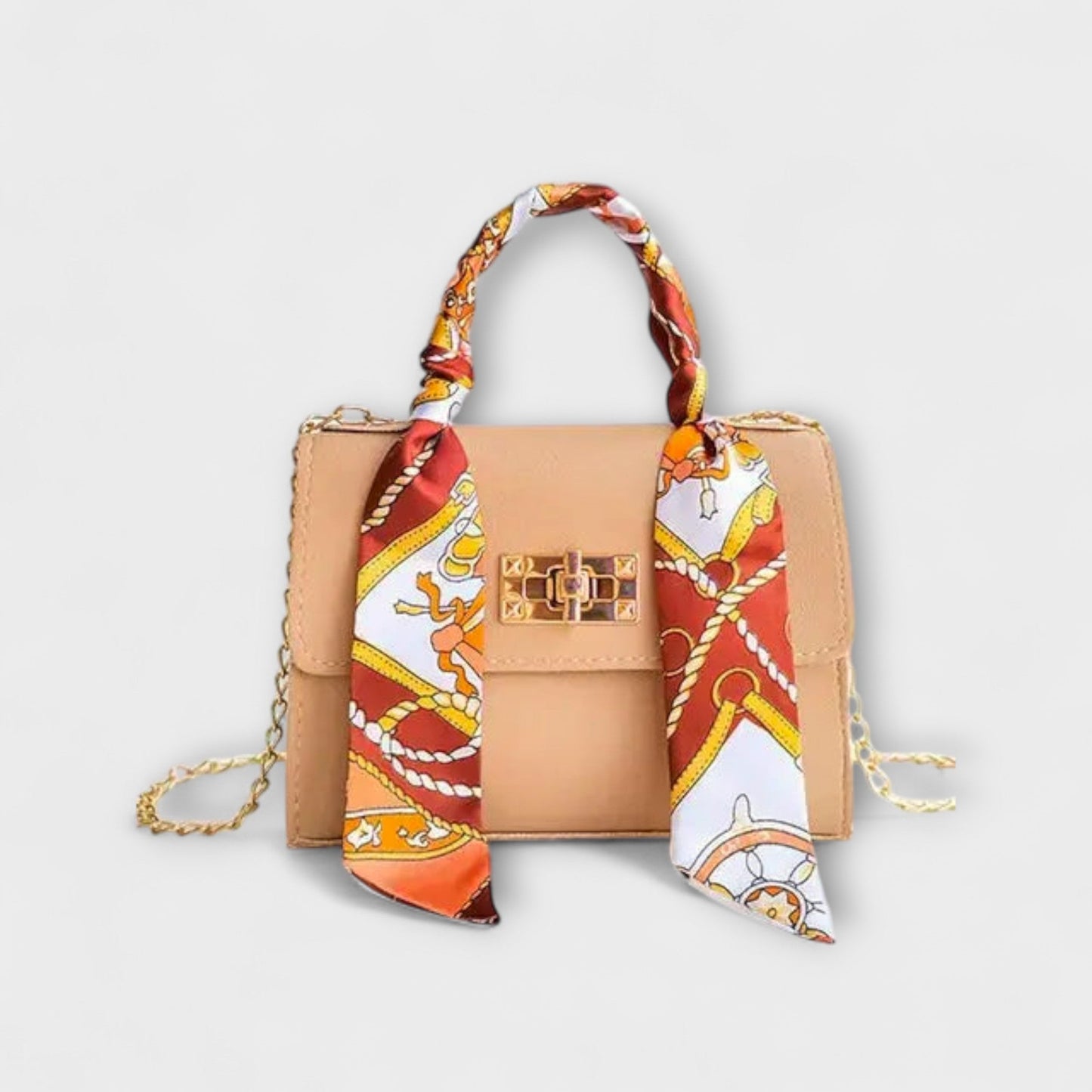 Astrid | Women’s Elegant Black Chain Handbag with Scarf Handle