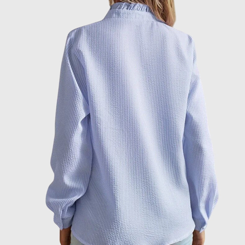 Alethea | Soft Blue Elegant Blouse with Ruffle