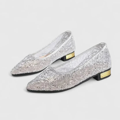 Calantha | Lace Gold Low Heel Orthopedic Shoes