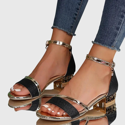 Juliette | Black Glitter Orthopedic Heeled Sandals