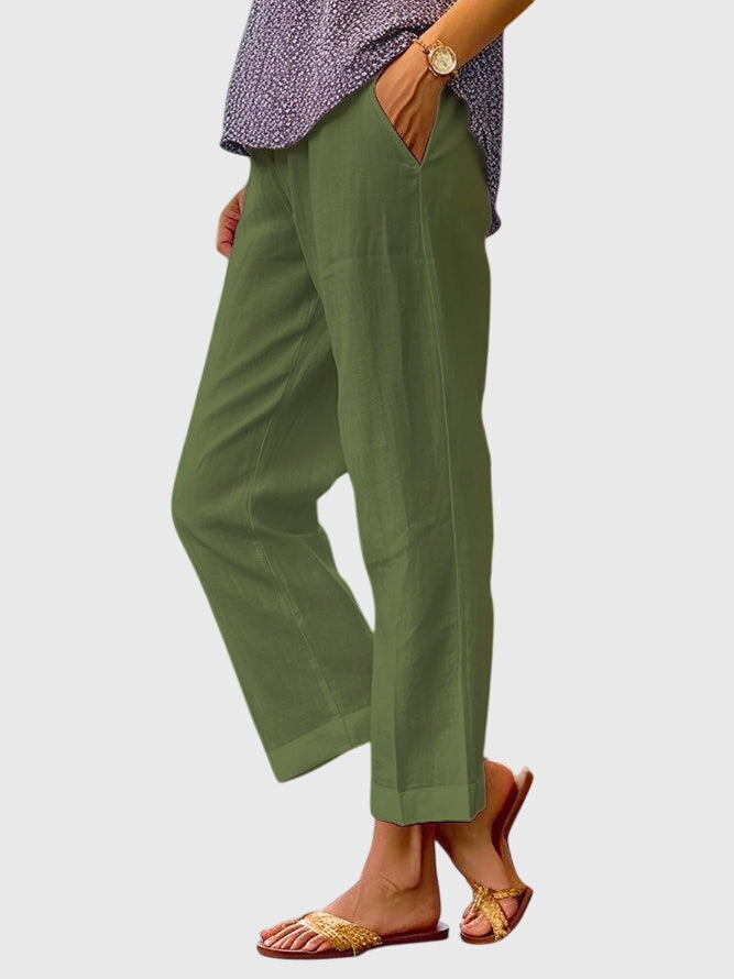 Elegant White Linen Women's Pants