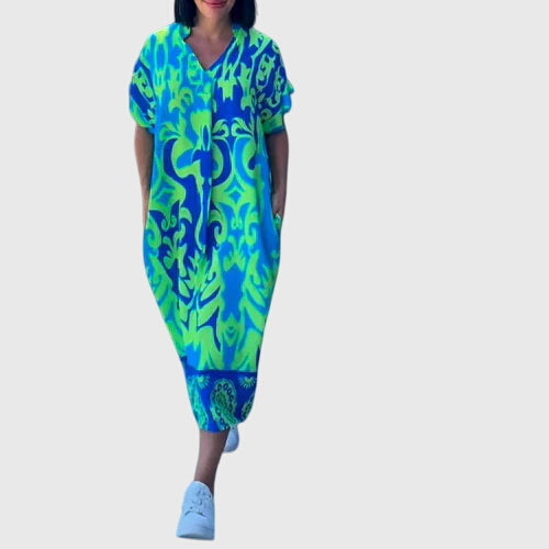 Juliette | Vibrant Elegant Summer Dress in Blue Green