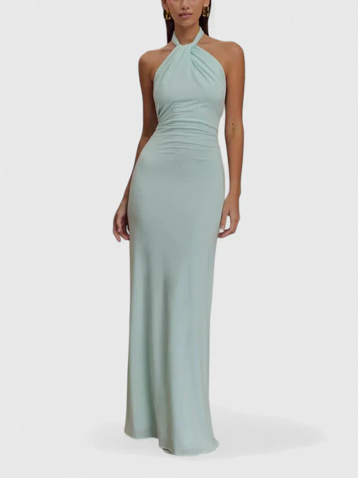 Calista | Elegant Brown Halter Maxi Dress