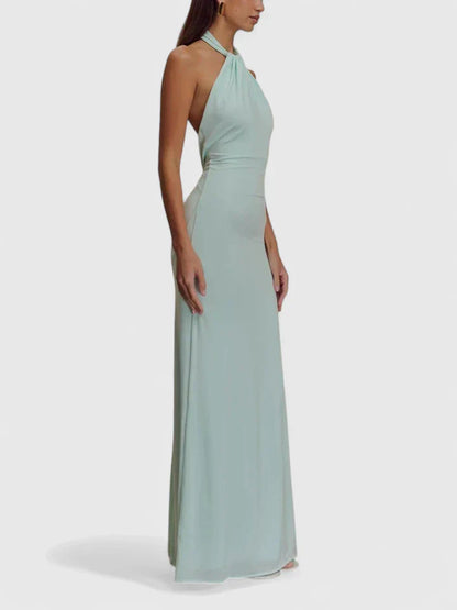 Calista | Elegant Brown Halter Maxi Dress