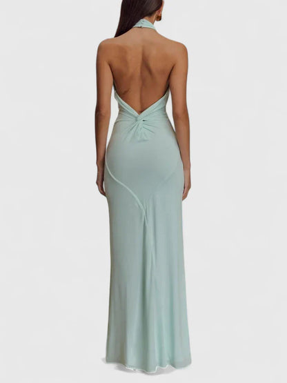 Calista | Elegant Brown Halter Maxi Dress