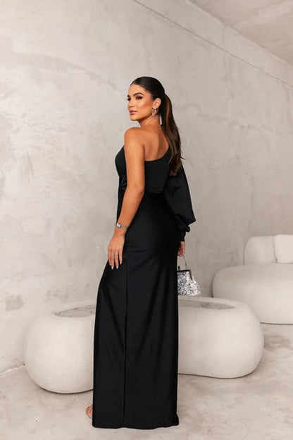 Calanthea | Elegant Black Maxi Dress with One Shoulder