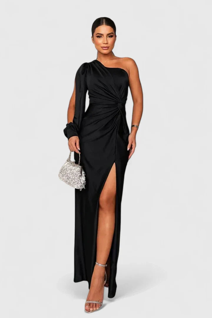 Calanthe | Elegant Maxi Dress in Black with One Shoulder