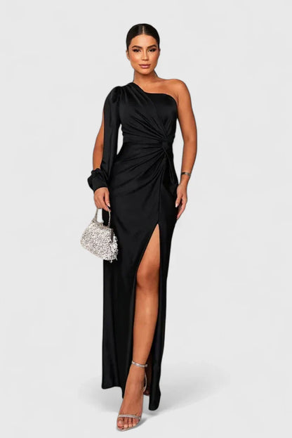 Calanthe | Elegant Maxi Dress in Black with One Shoulder