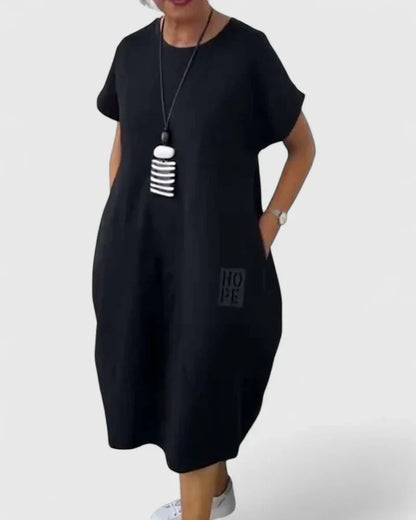 Calantha | Elegant Black Comfortable Midi Dress