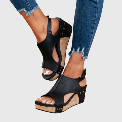 Calista | Beige Suede Orthotic Wedge Sandals