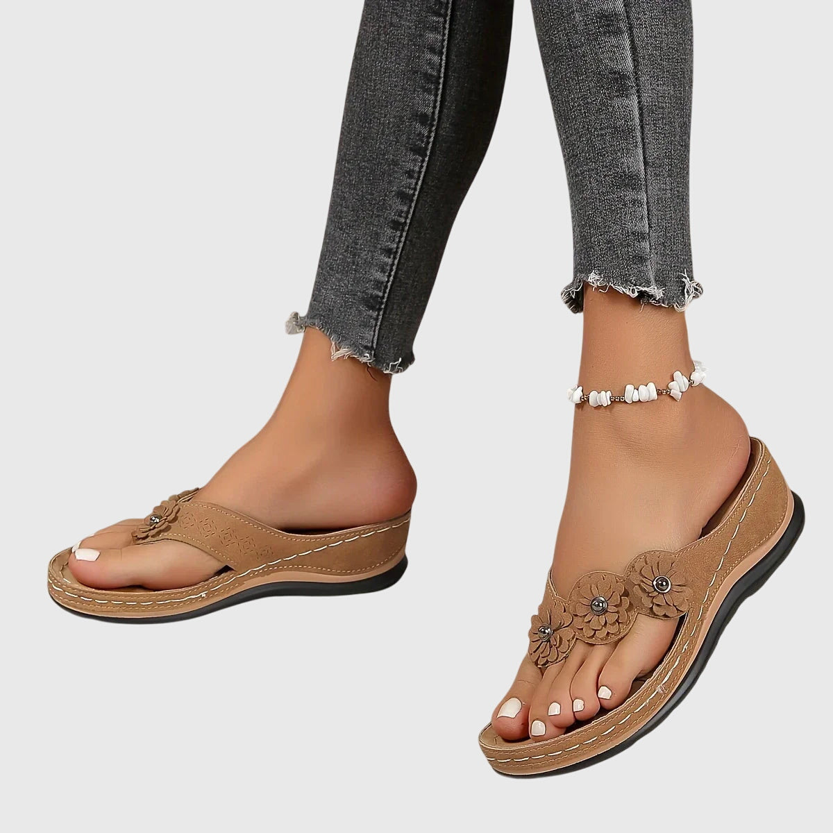 Calista | Navy Blue Orthopedic Flip Flops with Floral Details