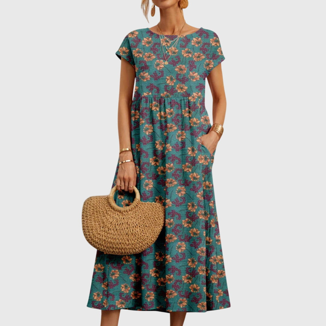 Calista | Elegant Red Floral Dress