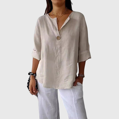 Calista | Cream Linen Elegant Blouse