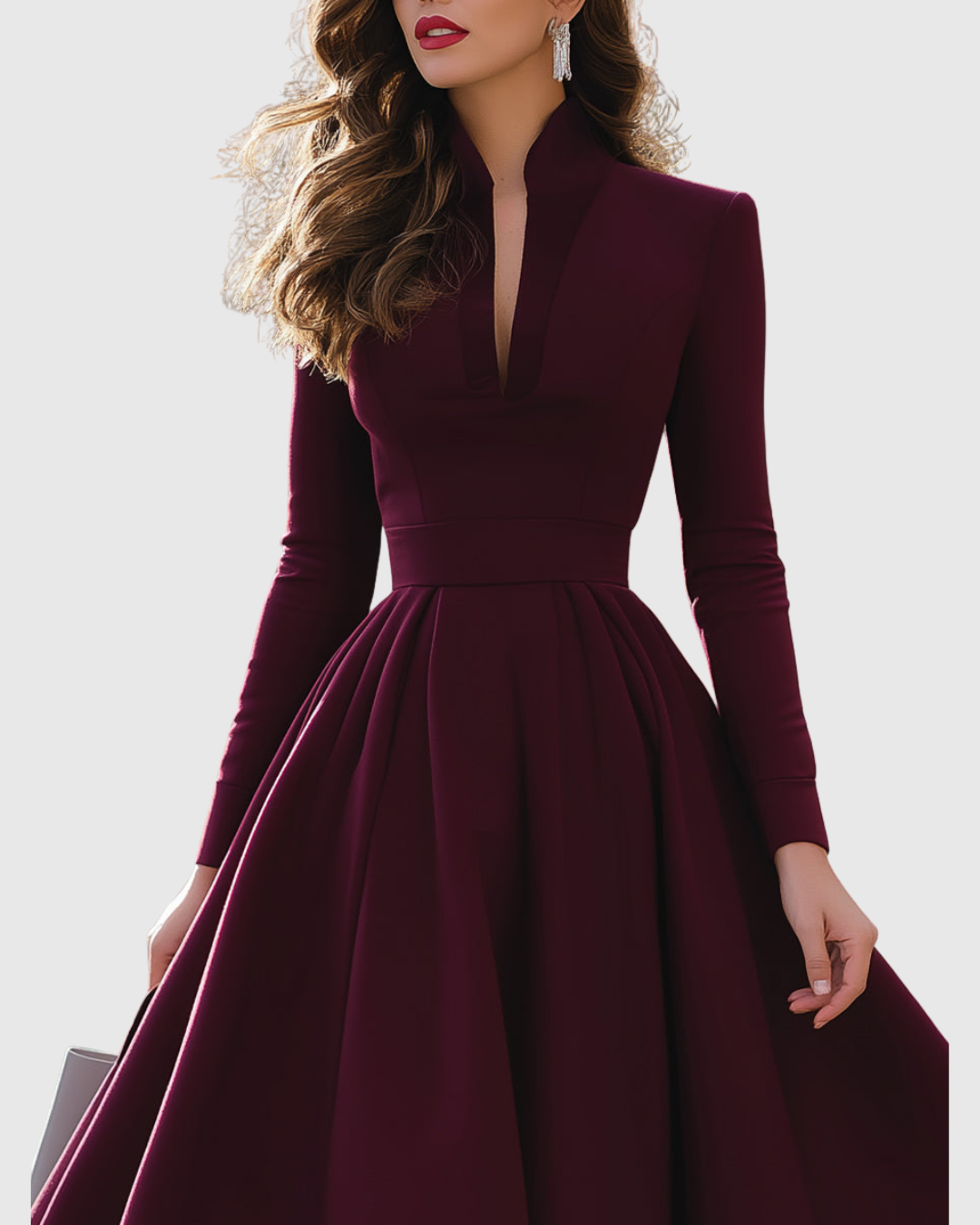 Calantha | Elegant Burgundy V-Neck Midi Dress