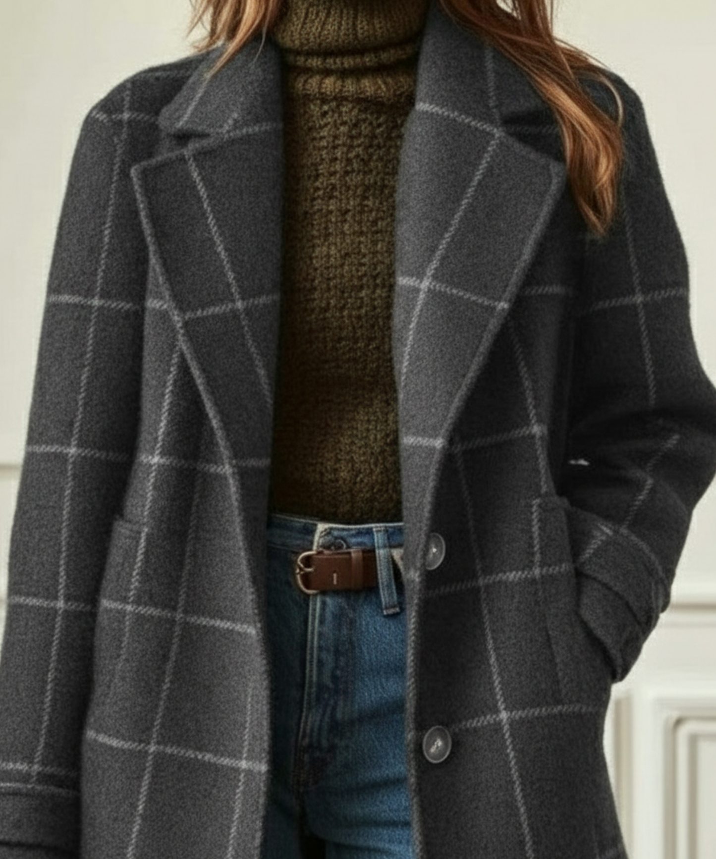 Alethea | Dark Green Wool Check Coat