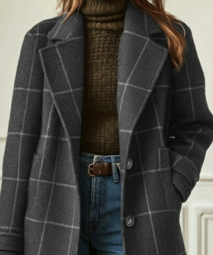 Alethea | Dark Green Wool Check Coat