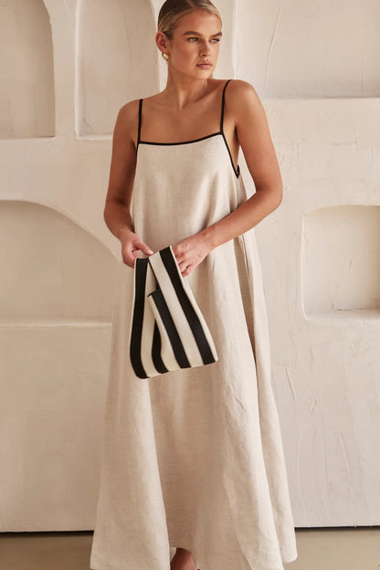 Astrid | Women's Linen Spaghetti Strap Maxi Wedding Guest Dress
