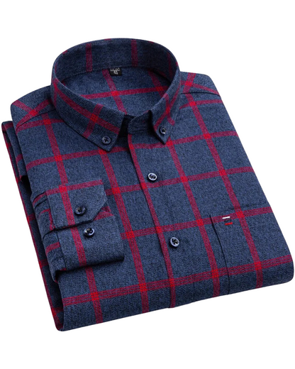 Benedict | Dark Navy Red Striped Check Cotton Shirt