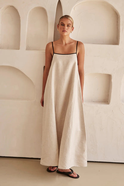 Astrid | Women's Linen Spaghetti Strap Maxi Wedding Guest Dress