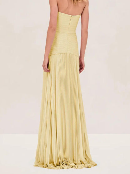 Calista | Women's Strapless Pleated Maxi Mint Wedding Guest Dress