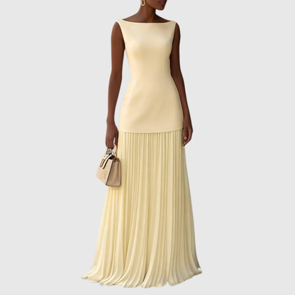 Calantha | Elegant Light Blue Sleeveless Dress With Flowing Pleats