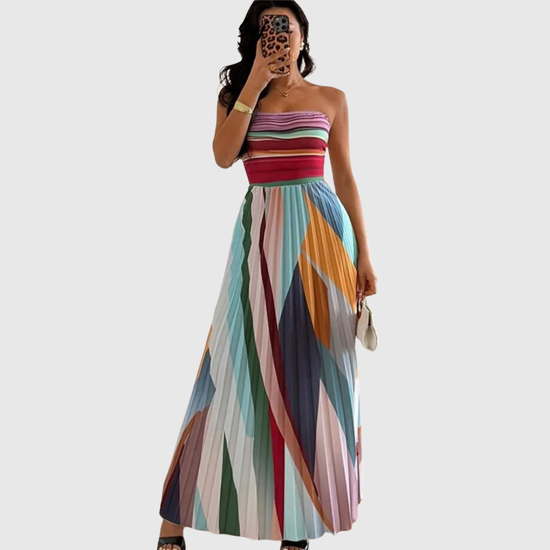 Calantha | Multicolored Strapless Chic Long Dress With Elegant Details