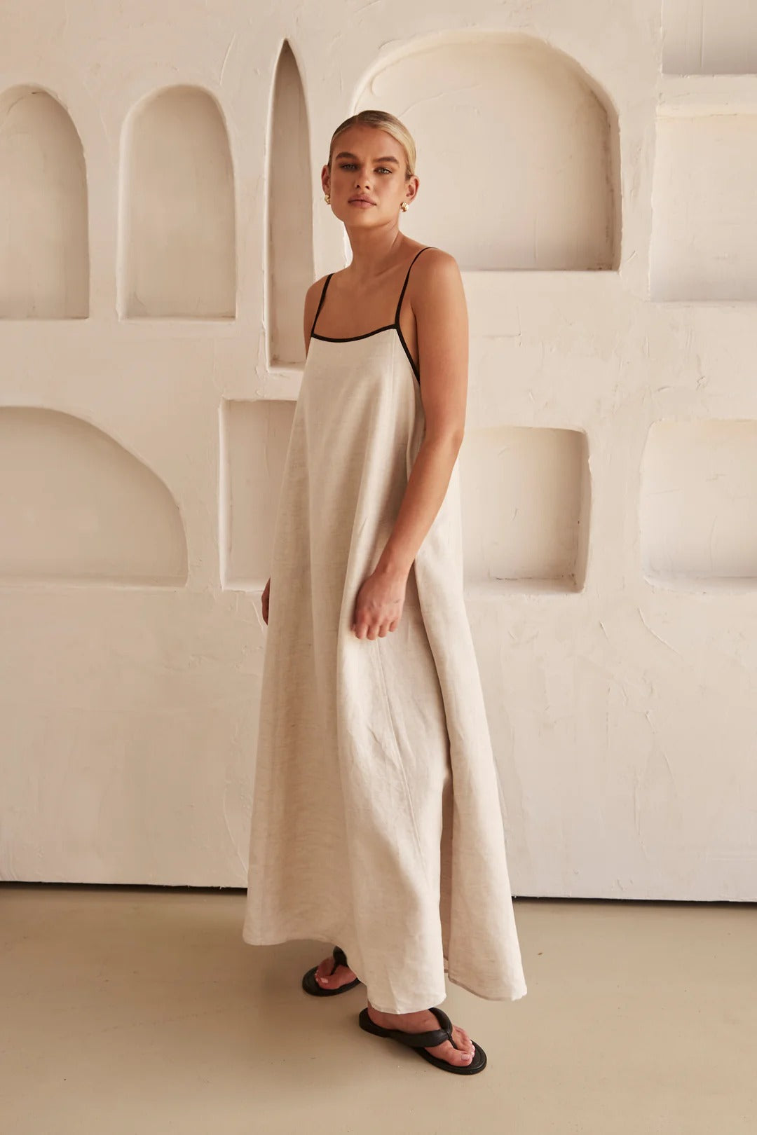 Astrid | Women's Linen Spaghetti Strap Maxi Wedding Guest Dress