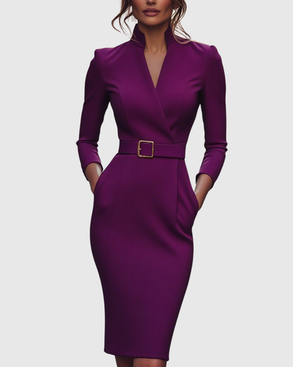 Calantha | Elegant Black Refined Midi Dress