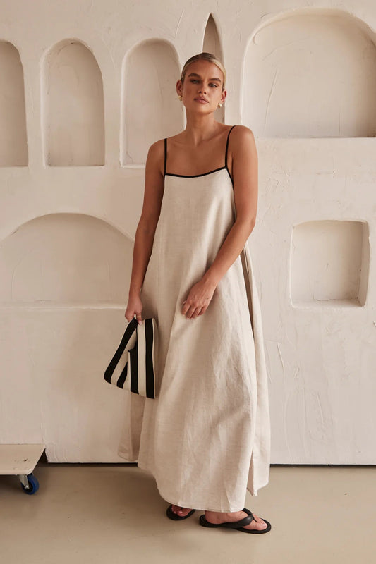 Astrid | Women's Linen Spaghetti Strap Maxi Wedding Guest Dress
