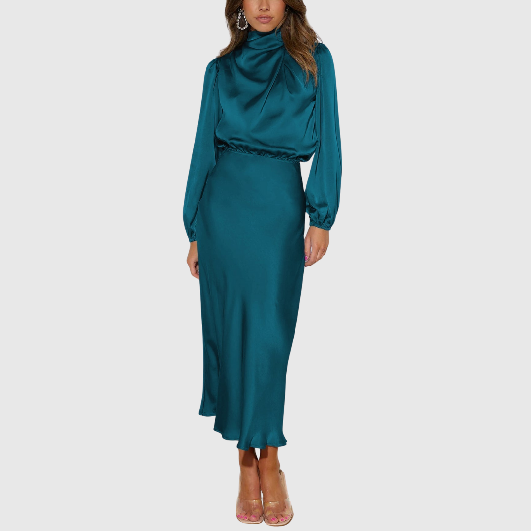 Calantha | Elegant Black Luxury Satin Maxi Dress