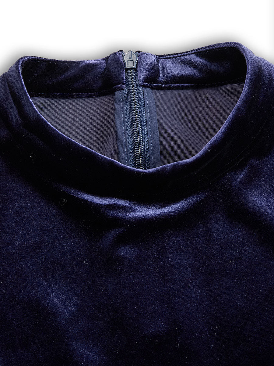 Calantha | Velvet Navy Long-Sleeve Midi Dress