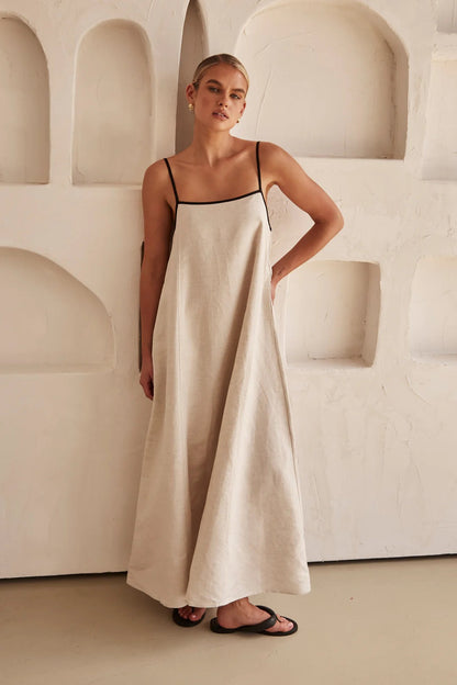 Astrid | Women's Linen Spaghetti Strap Maxi Wedding Guest Dress