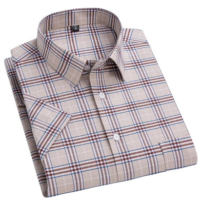 Benedict | Navy Striped Short-Sleeve Cotton Shirt
