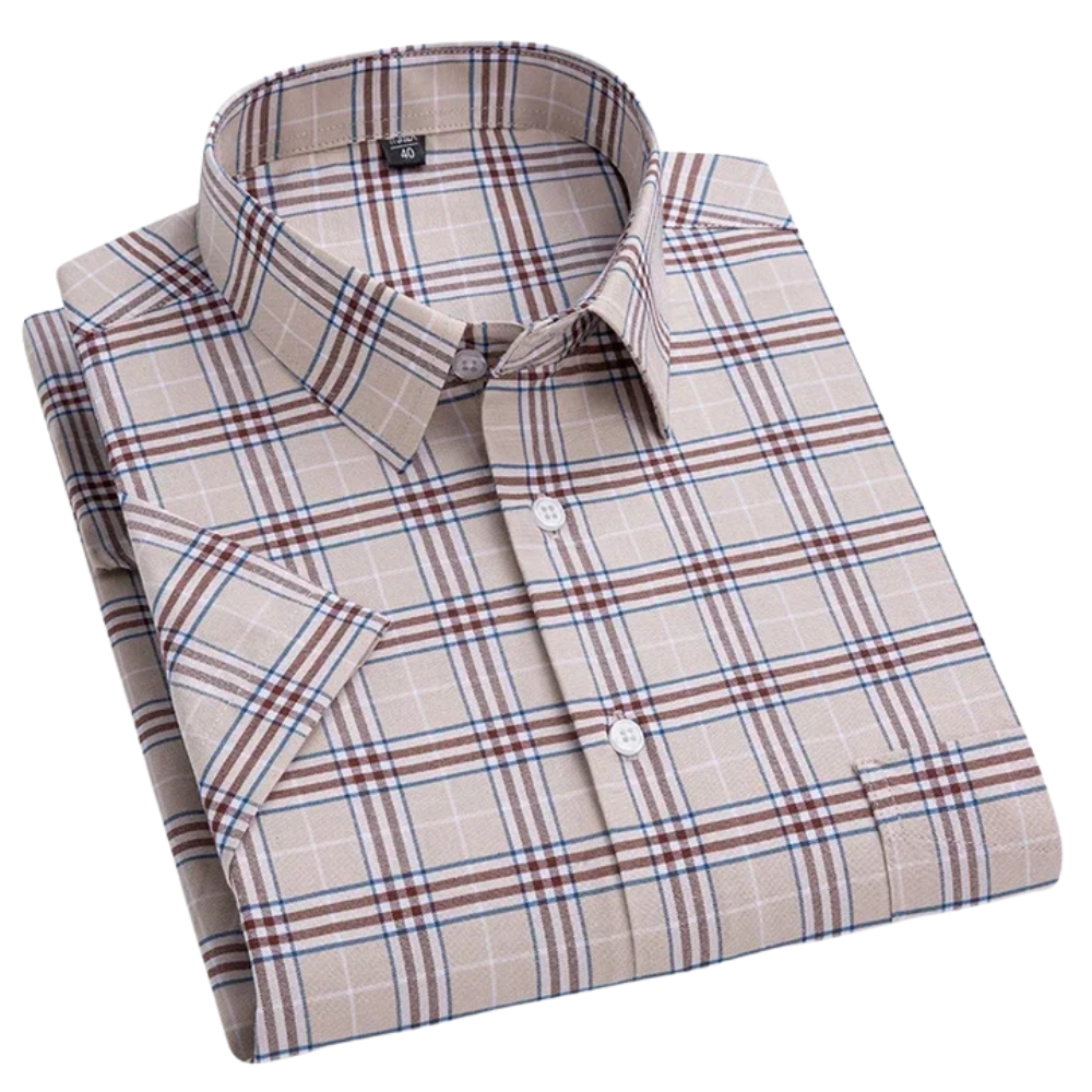 Bram | Navy Striped Short-Sleeve Cotton Shirt