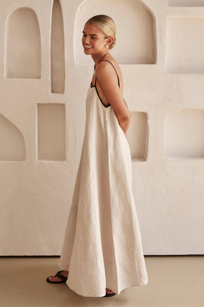 Astrid | Women's Linen Spaghetti Strap Maxi Wedding Guest Dress