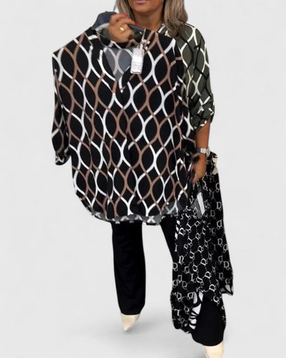 Astrid | Navy Patterned Elegant Blouse