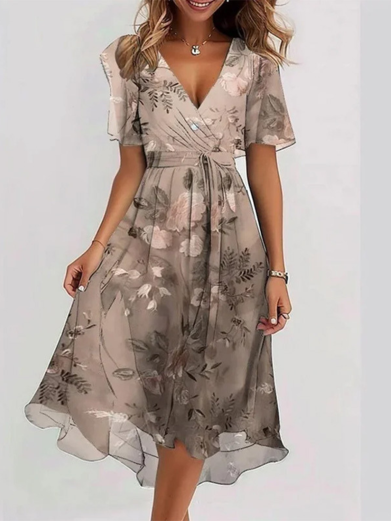 Calista | Elegant Floral Summer Dress With Belly Cover