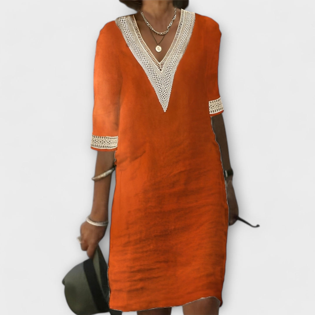 Calista | Women’s Summer Boho Short Sleeve White Linen Dress