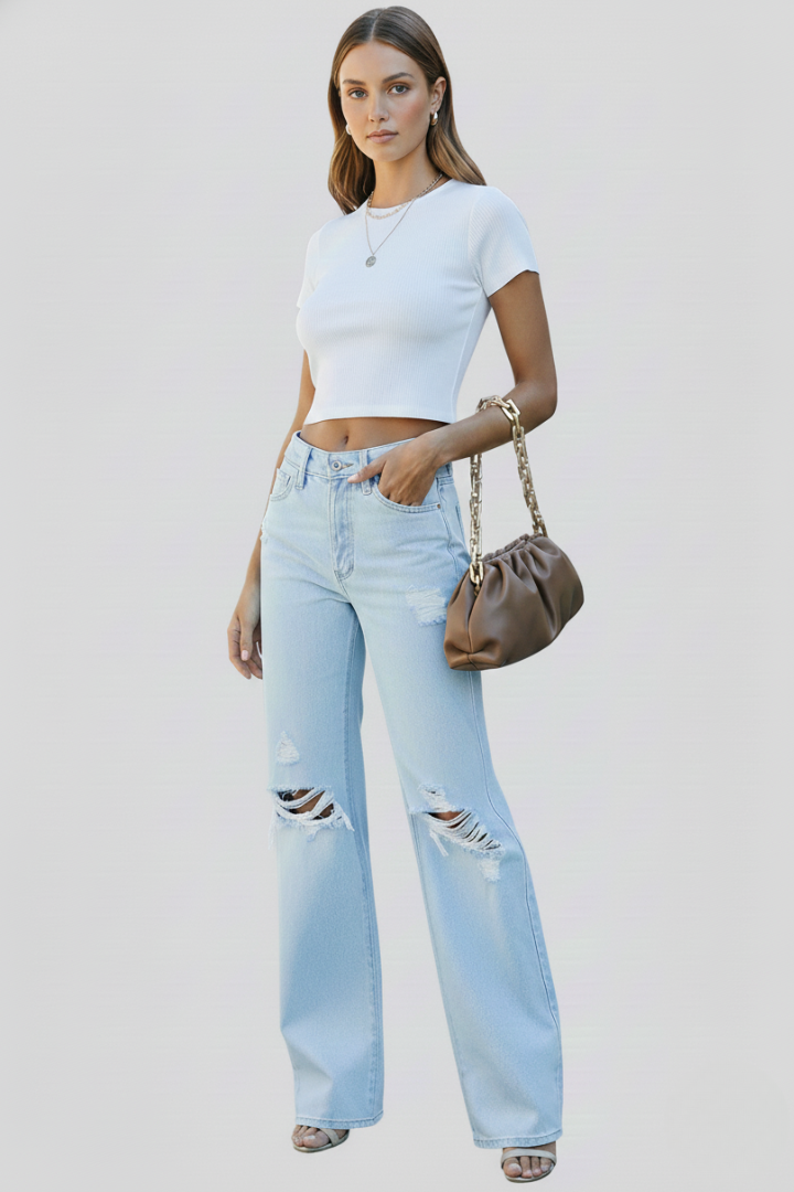 Astrid | Light Blue Wide-Leg Distressed High-Waist Jeans