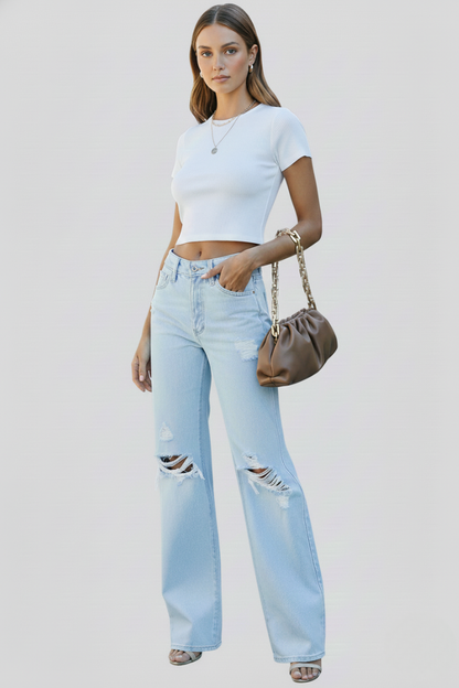 Astrid | Light Blue Wide-Leg Distressed High-Waist Jeans