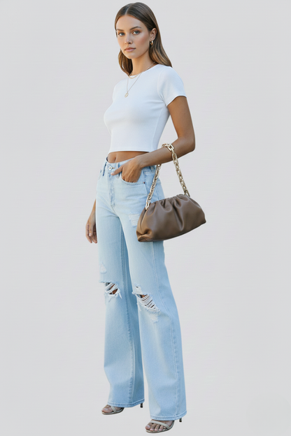 Astrid | Light Blue Wide-Leg Distressed High-Waist Jeans