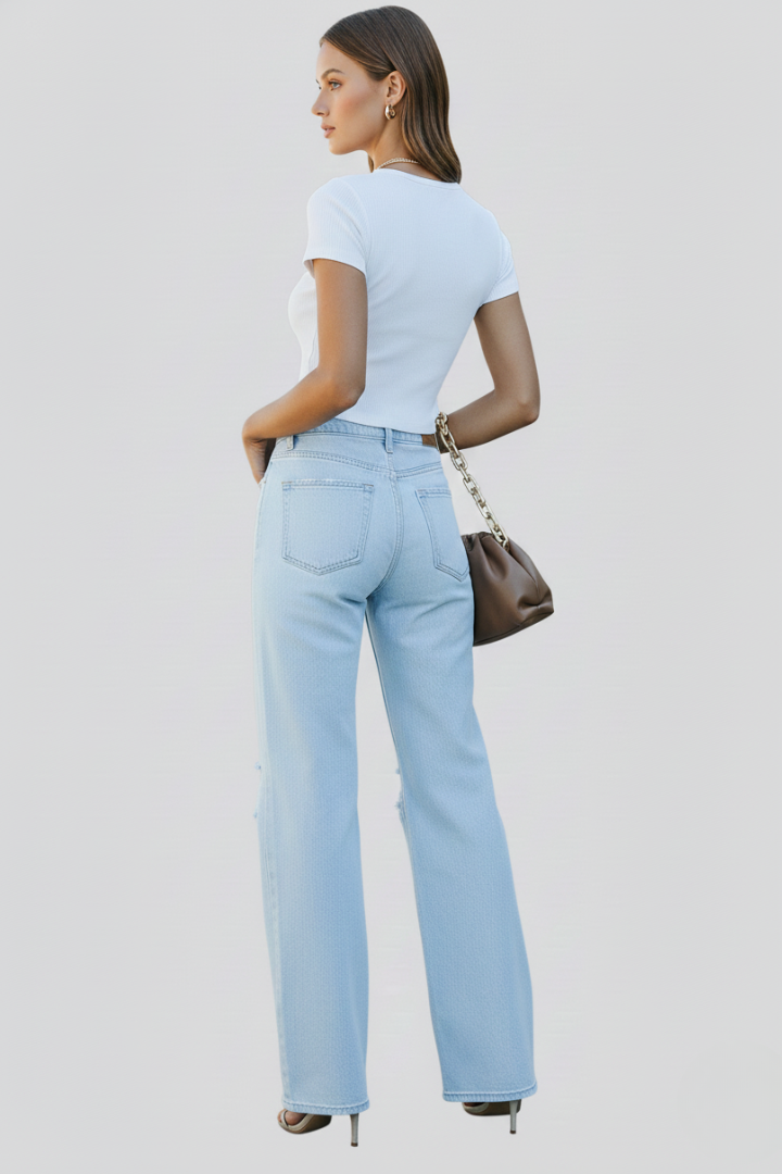 Astrid | Light Blue Wide-Leg Distressed High-Waist Jeans