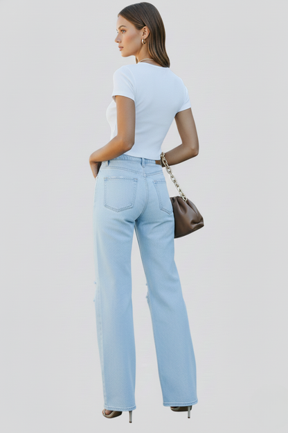 Astrid | Light Blue Wide-Leg Distressed High-Waist Jeans
