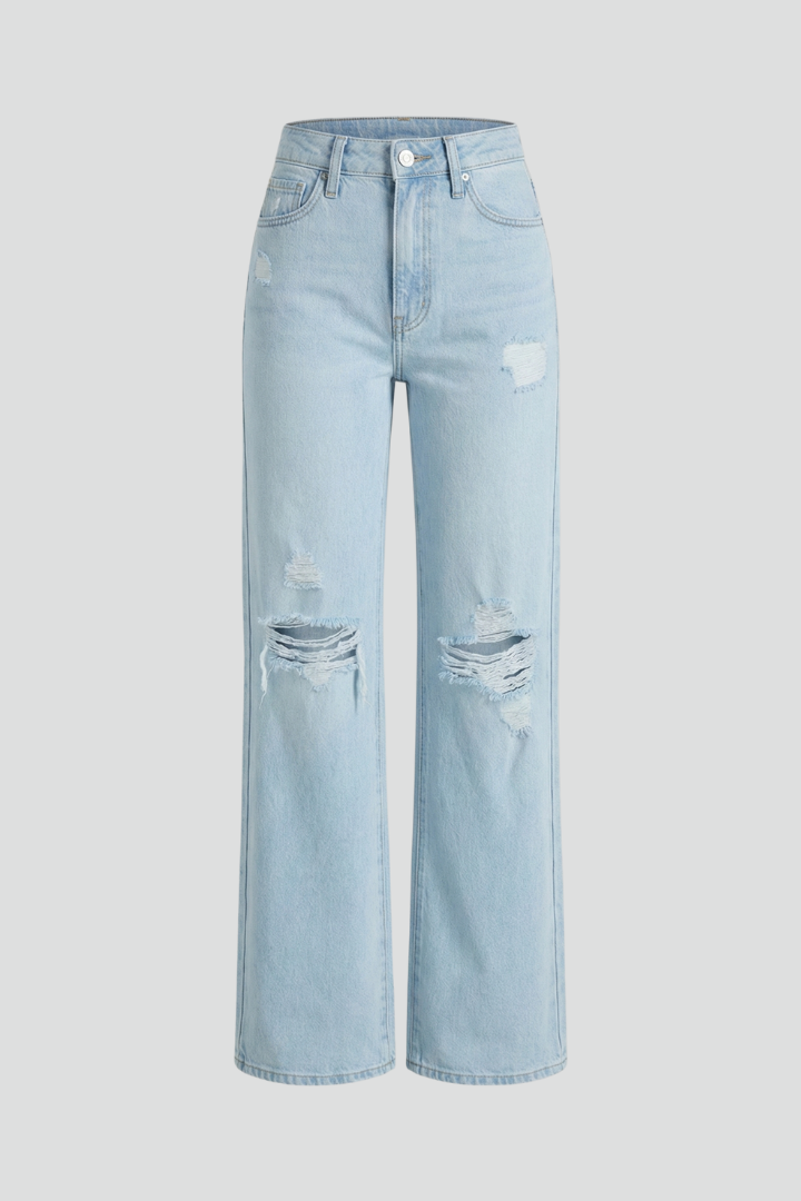Astrid | Light Blue Wide-Leg Distressed High-Waist Jeans