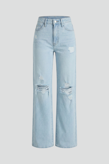Astrid | Light Blue Wide-Leg Distressed High-Waist Jeans