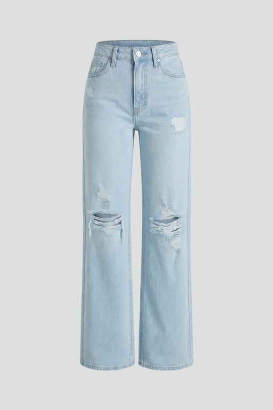 Astrid | Light Blue Wide-Leg Distressed High-Waist Jeans