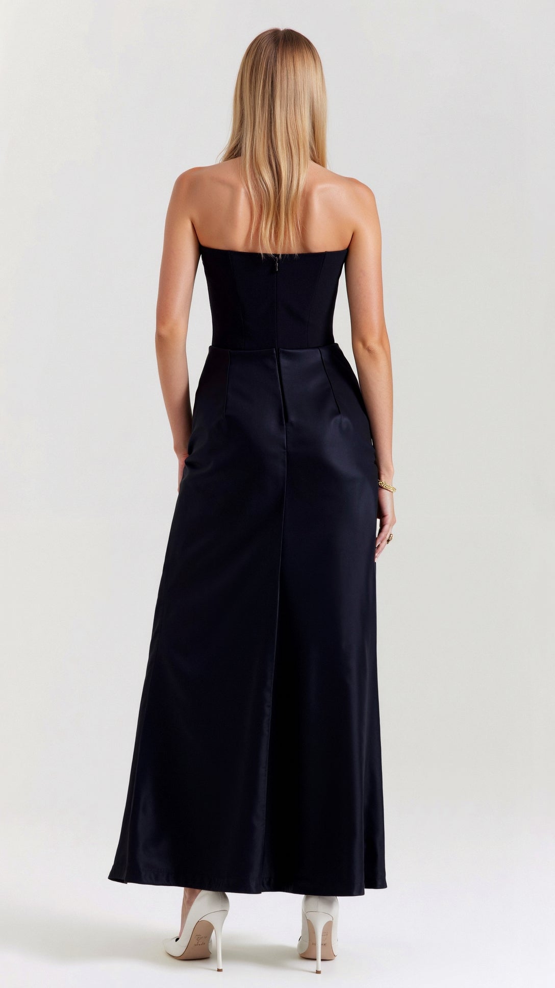Astrid | Elegant Women's Wedding Guest Column Maxi Dress in Black Satin